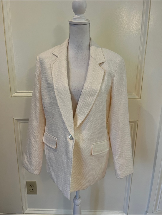 Bar III Jackets & Blazers - Bar III Cream Single-Button Textured Blazer